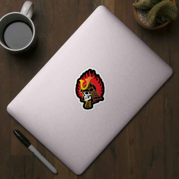 Flaming Samurai Skull by MVPROD.INK